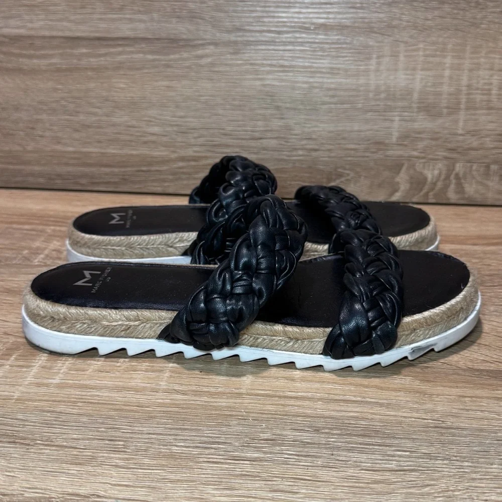 Black Braided Leather Marc Fisher Chunky Platform Sandals Women's Shoes Size 7.5 - Picture 8 of 10